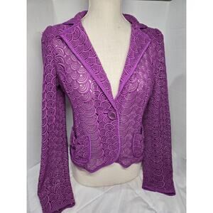 Vtg Boho Nanette Lepore Sz M Lace Purple See Through Cardigan Indie Grunge Fairy